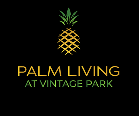 A logo with a pineapple and the words "Palm Living at Vintage Park".